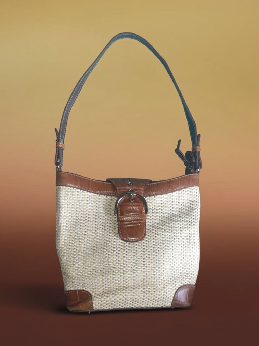 MC Marc Chantal Vintage Purse | Woven Straw & Faux Croc Tan Crossbody Bag